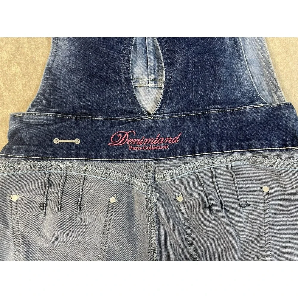 Denim Jean Girls ShortAlls Artsey Vibrant Patches Distressed Hem Painted Paris M